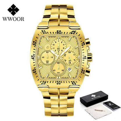 WWOOR New Watch Mens Luxury Square Big Dial Men Watch Waterproof Sports Military Chronograph Quartz Wristwatch Relogio Masculino