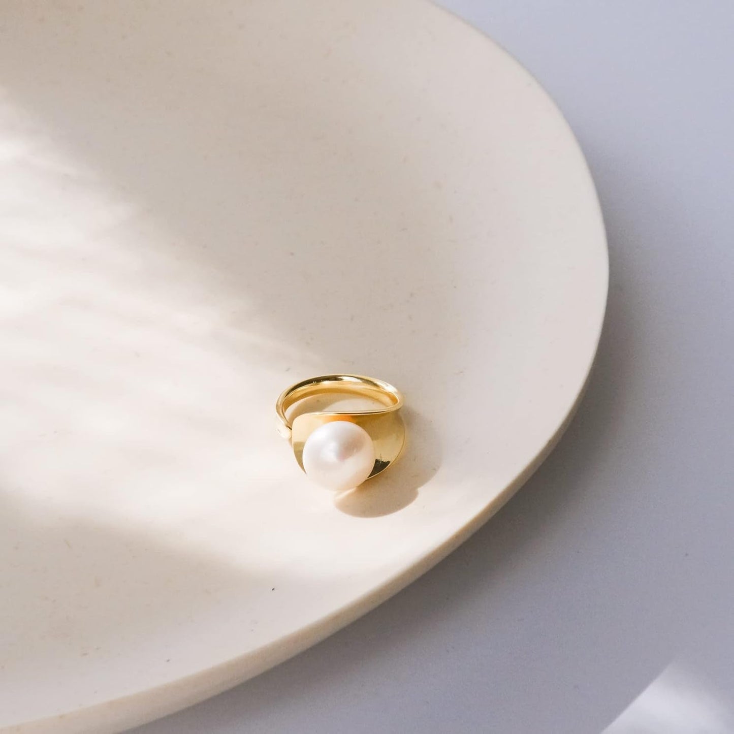 Sterling Silver Womens Pearl Ring Gold Freshwater Ajustable