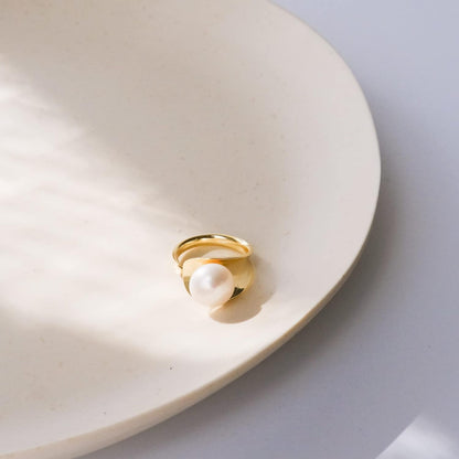 Sterling Silver Womens Pearl Ring Gold Freshwater Ajustable