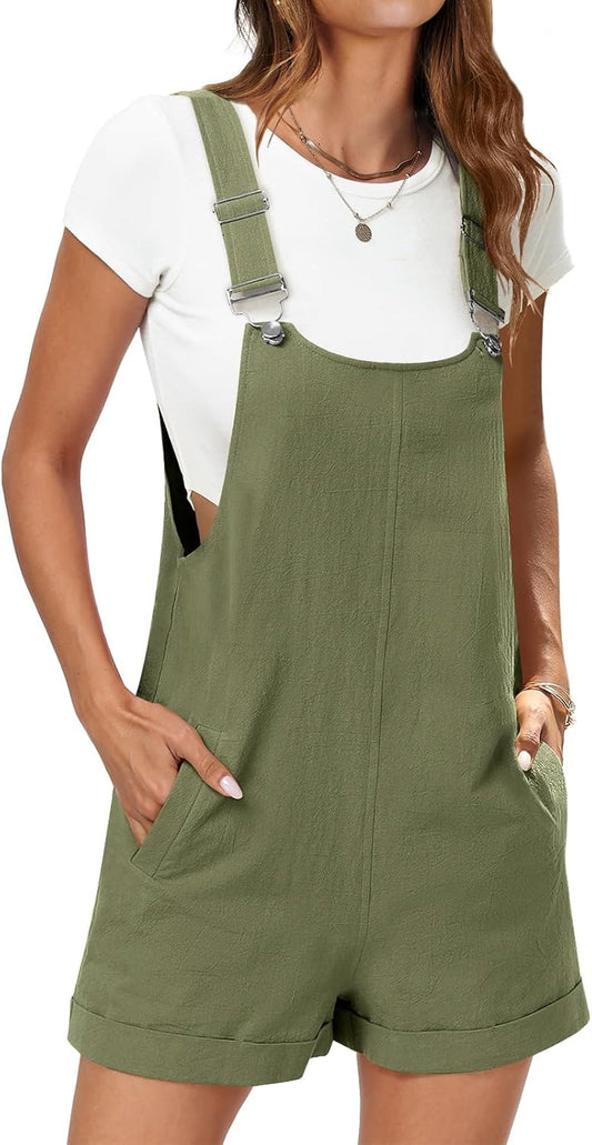 Women'S Short Overalls Summer Adjustable Strap Loose Fit Bib Shortalls Romper Travel Vacation Clothes