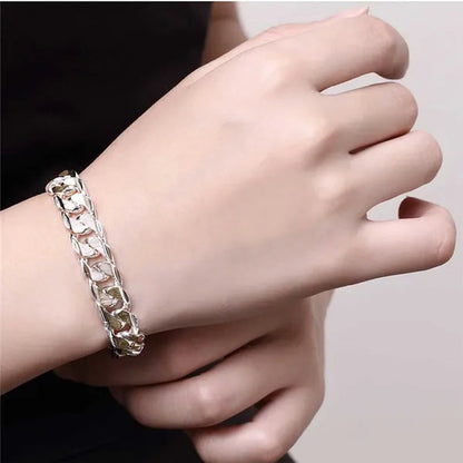 925 Sterling Silver Gold Color Exquisite 10mm Chain Bracelet for Women and Man Wedding Engagement Party Jewelry