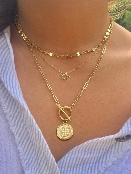 Saint Benedict Necklace Drop 18K Gold Toggle Medallion Coin Cross Pendant Necklaces Religious Jewelry Catholic Gift for Women