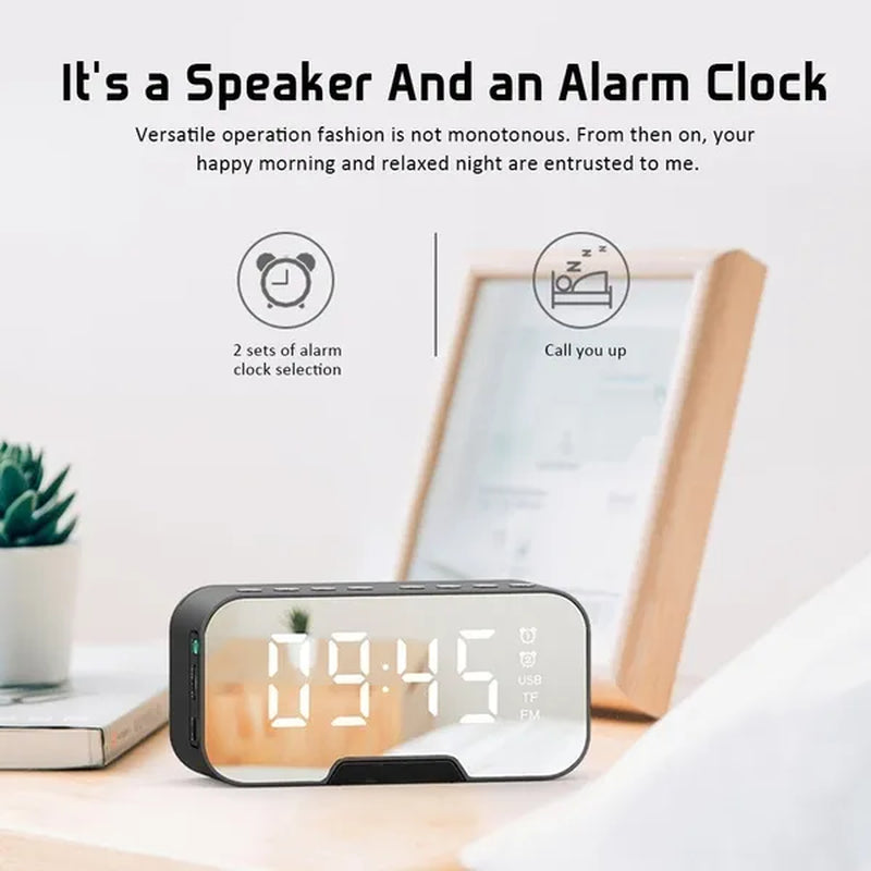 NEW Wireless Bluetooth 5.0 Speaker with Phone Holder Function Mirror LED Alarm Clock Wireless Bluetooth Speaker with FM
