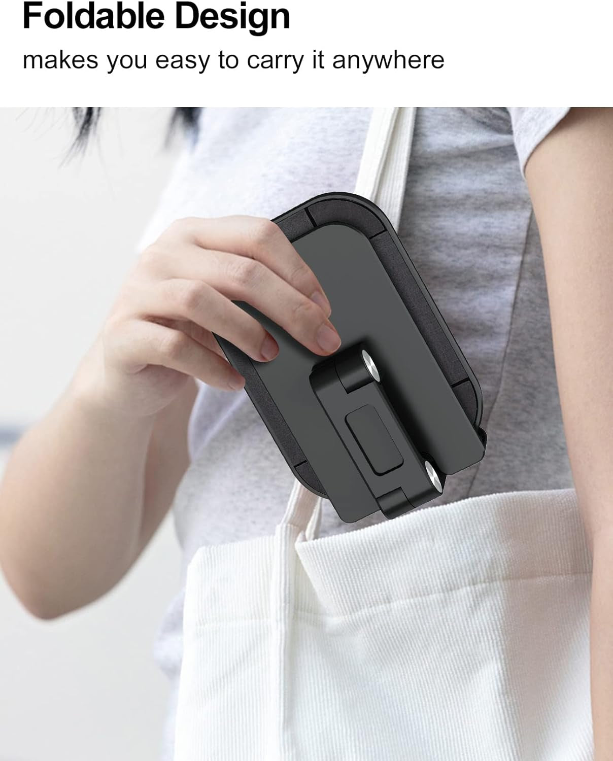 Phone Stand, Adjustable Height and Angle Cell Phone Stand for Desk Foldable Holder, Taller Iphone Stand Compatible 4-11 Inch All Mobile Phone/Ipad/Tablet - Black