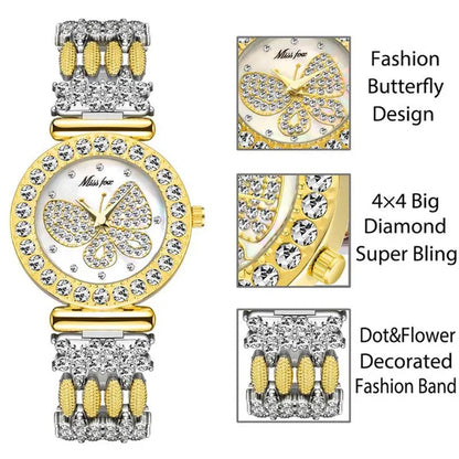 Butterfly Women Watches Luxury Brand Big Diamond 18K Gold Watch Waterproof Special Bracelet Expensive Ladies Wrist Watch