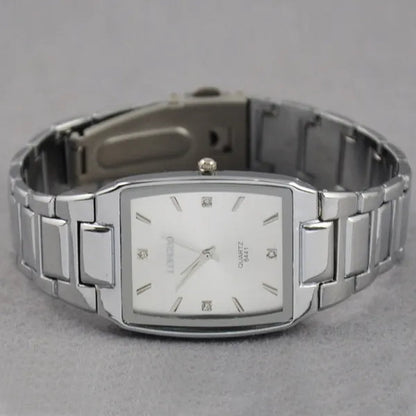 Fashion Men Stainless Steel Square Dial Quartz Wrist Watch Casual Diamond Bracelet Black White