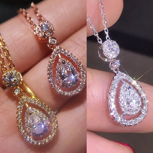 Women'S Fashion Water Drop Diamond White Sapphire Pendant Necklace Women Jewelry Gifts