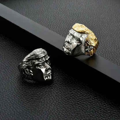 USA President Trump Statue Commemorative Coin Rings Trump Supporters Titanium Steel Jewelry Successfully Elected Souvenir Gift