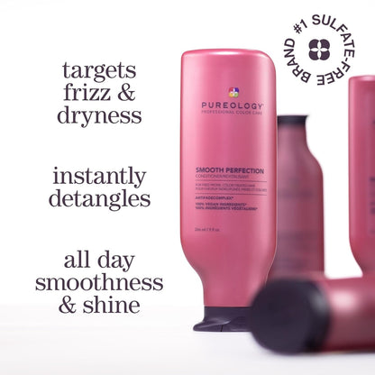 Pureology Smooth Perfection Conditioner - for Frizzy and Color-Treated Hair, Detangles & Controls Frizz, Sulfate-Free & Vegan