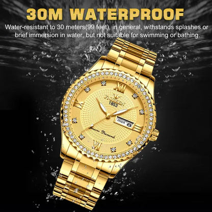 Men Watch, 30M Waterproof Stainless Steel Wrist Watches, Business Dress Casual Analog Quartz Diamond Watch, Classic Luxury Chronograph Wristwatches for Men