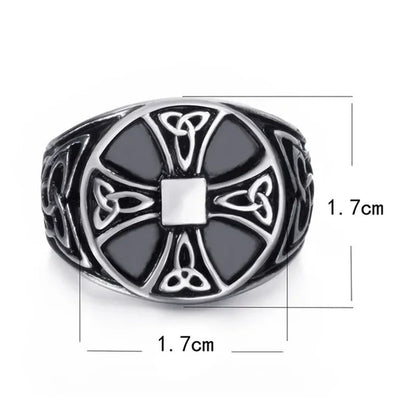 Ring for Men Celtic Cross Pattern Knot Viking Thor Scandinavian Stainless Steel Size 7-14