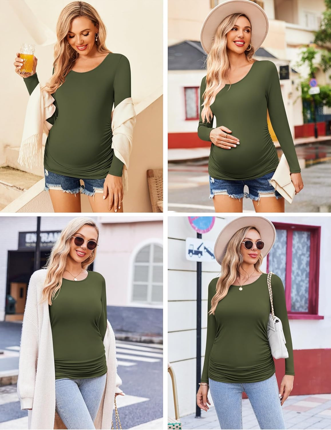 Womens Maternity Shirts Long Sleeve 3 Packs Pregnancy Tee Top Tunic Blouse Casual Mama Clothes S-XXL