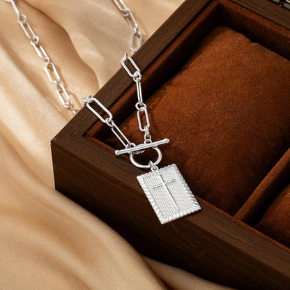 Cross Necklace for Women Trendy, Dainty 14K Gold Plated Paperclip Charm Necklace for Womens Chunky Cross Pendant Necklace Gold Jewelry Religious Christian Gifts for Christians