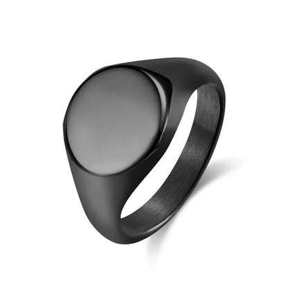 Simple Plain High Polish Flat round Signet Stamp Ring for Women Men 316L Stainless Steel Punk Rock Cool Rings Comfort Fit Band Size 7-12 Silver / Black / Gold / Rose Gold