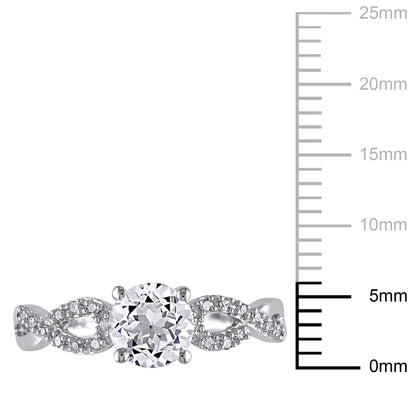 Women'S Engagement Anniversary Bridal 1 CT Created White Sapphire 1/10 CT T.W. Round-Cut Diamond (G-H, I1-I2) 10Kt White Gold Solitaire Ring with Infinity Band with 4/Claw/Shared Prong Setting