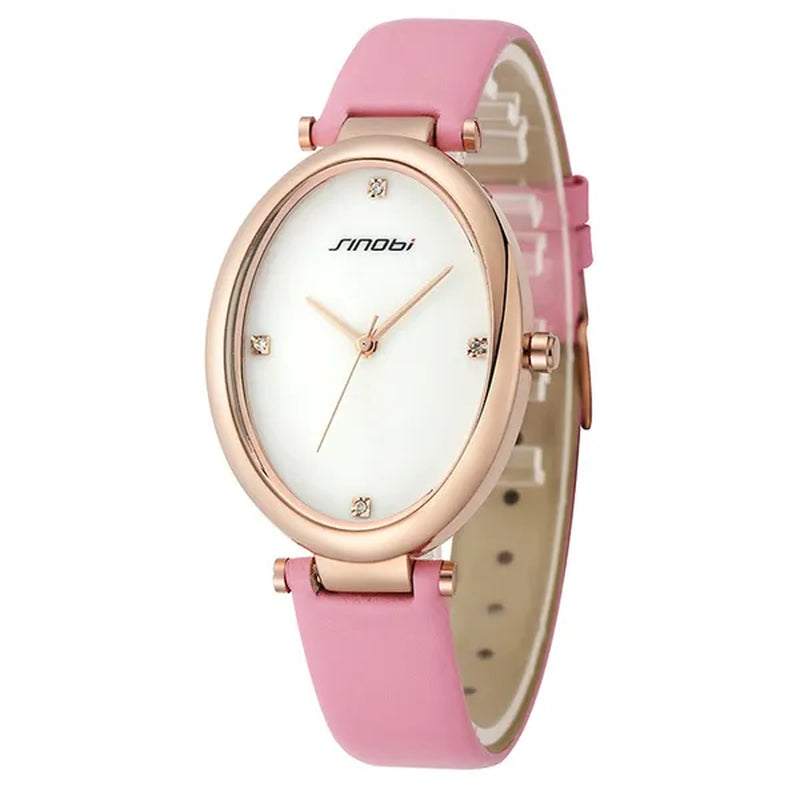 Ladies Elegant Ceramic Dial Oval Leather Band OL Business Watch Women Bracelet Rose Gold Wristwatch