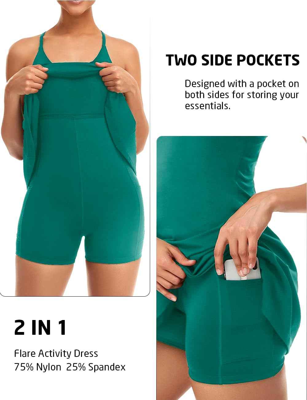 Womens Tennis Dress, Workout Dress with Built-In Bra & Shorts Pockets Exercise Dress for Golf Athletic Dresses for Women