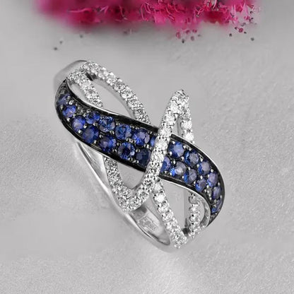 Women'S Fashion Rings Exquisite Silver-Plated Blue Gemstone Ring Noble Women Diamond Engagement Wedding Birthday Cocktail Ring Beautiful Charming Valentine'S Day Gift Proposal Ring Size 5-11