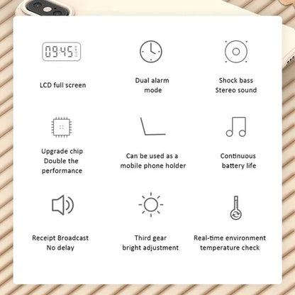 NEW Wireless Bluetooth 5.0 Speaker with Phone Holder Function Mirror LED Alarm Clock Wireless Bluetooth Speaker with FM