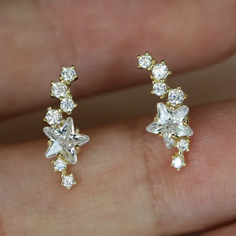 Climber Earrings for Women Silver Plated Lab Diamond Star Stud Earrings Fashion Bridal Engagement Wedding Accessories