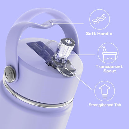 Kids Water Bottle with Straw Lid 14Oz, Vacuum Insulated 316 Stainless Steel Water Bottles for Kids for School, Leakproof Water Bottle, BPA Free and Keep Cold for 24 Hours