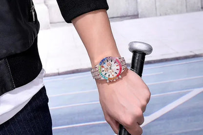 Men Watch Luxury Brand  Mens Gold men Watch Quartz Clock Chronograph colorful Diamond Steel Iced Out Watch Reloj Hombre