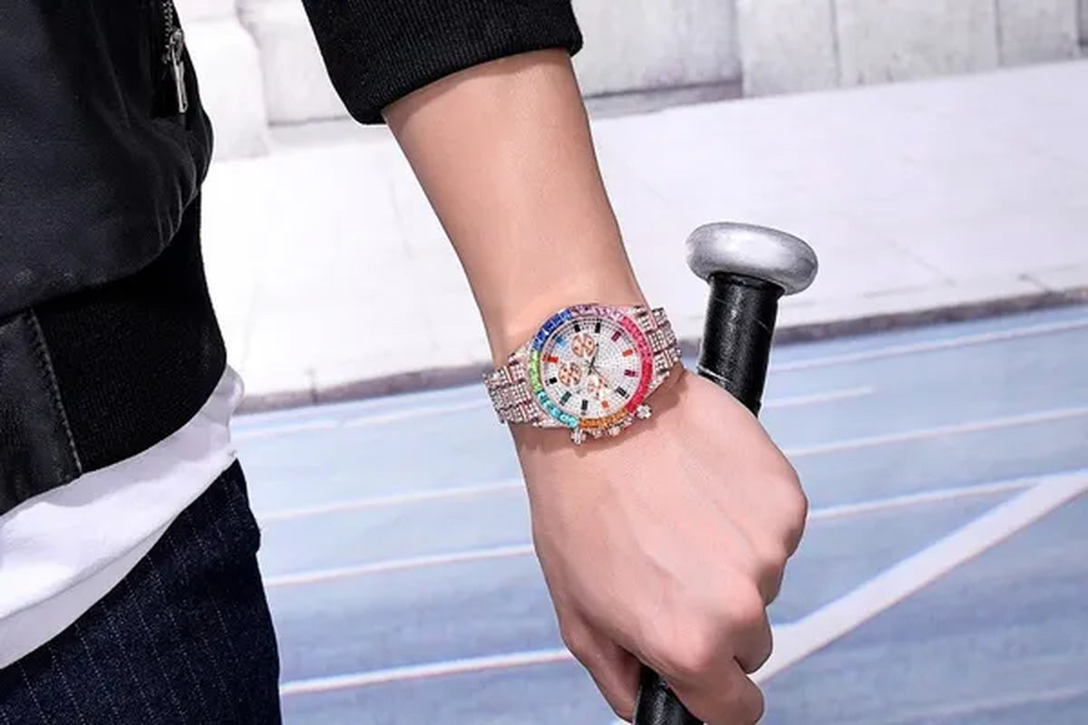 Men Watch Luxury Brand  Mens Gold men Watch Quartz Clock Chronograph colorful Diamond Steel Iced Out Watch Reloj Hombre