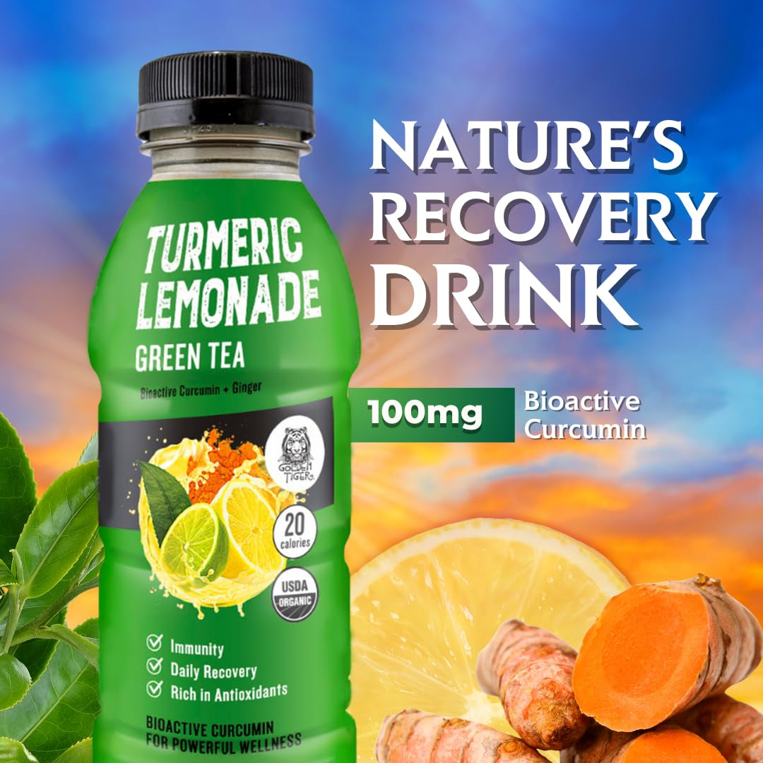 Still Turmeric Lemonade, Green Tea - Organic Superfood-Infused Sports Drink with Curcumin & Ginger - Antioxidants for Recovery and Immunity, 4G Sugar (12 Bottles)