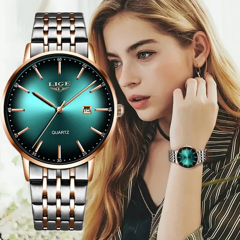 LIGE Luxury Ladies Watch Waterproof Rose Gold Steel Strap Women Wrist Watches Top Brand Bracelet Clocks Montre Femme