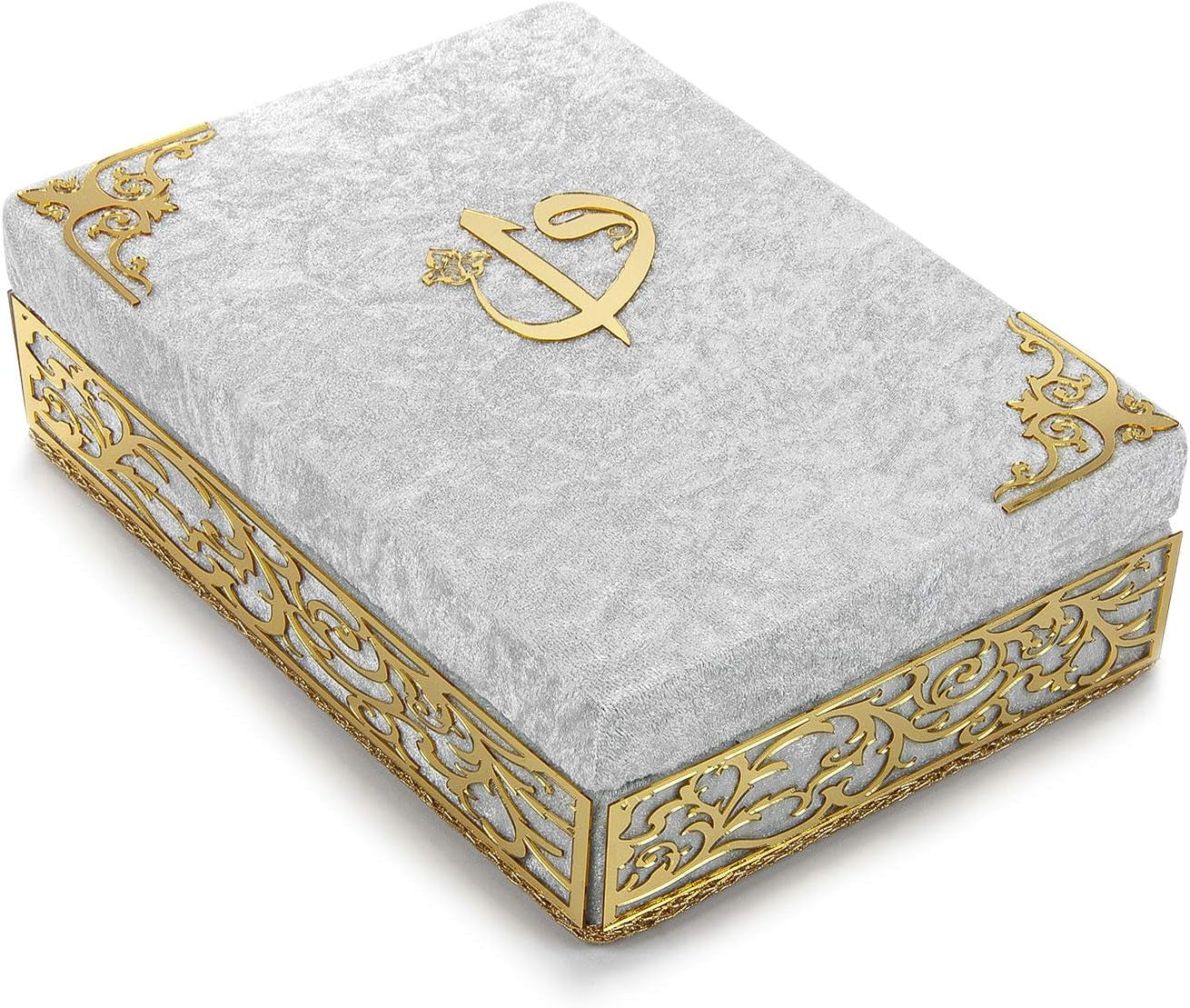 Special Elegant Velvet Covered Decorative Box, Velvet Covered Quran Book in Arabic and Prayer Beads, Islamic Decorations for Home, Muslim Home & Table Decor, Perfect Islamic Ramadan Eid Gifts, White