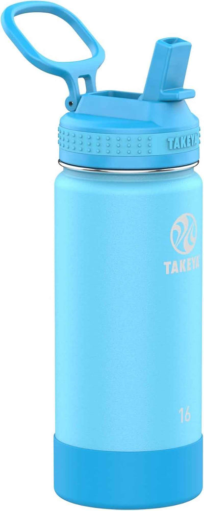 Actives Kids 16 Oz Vacuum Insulated Stainless Steel Water Bottle with Straw Lid, Sail Blue/Atlantic