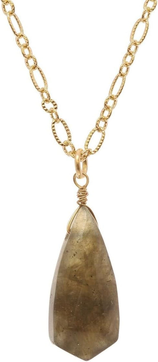 Women'S Smooth Briolette Stone Dangle Pendant with 17" Link Chain Necklace