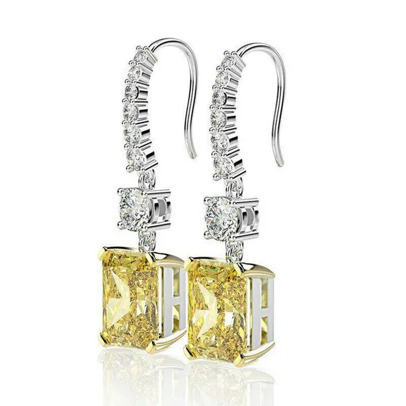 Fashion Bridal Wedding Earrings Hook Yellow Topaz Drop Earrings for Women Fine Jewelry Gift