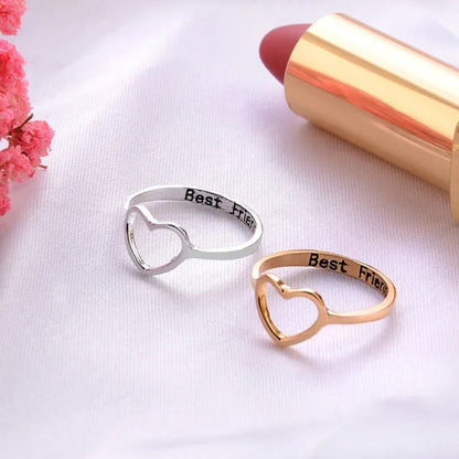 18K Gold Heart Shaped Hollow-out Ring Silver/Rose Gold Letter Rings for Best Friend Sz 6-10