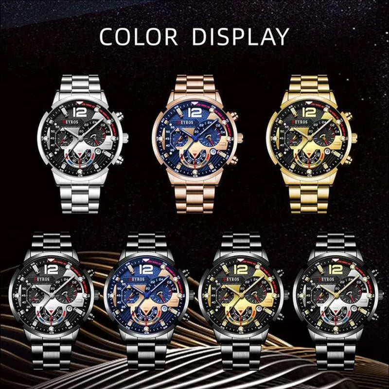 Fashion Men’s Stainless Steel Watches Luxury Quartz Wristwatch Calendar Luminous Clock Men Business Casual Watch