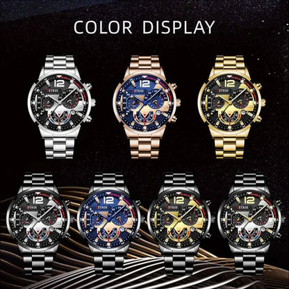 Fashion Men’s Stainless Steel Watches Luxury Quartz Wristwatch Calendar Luminous Clock Men Business Casual Watch