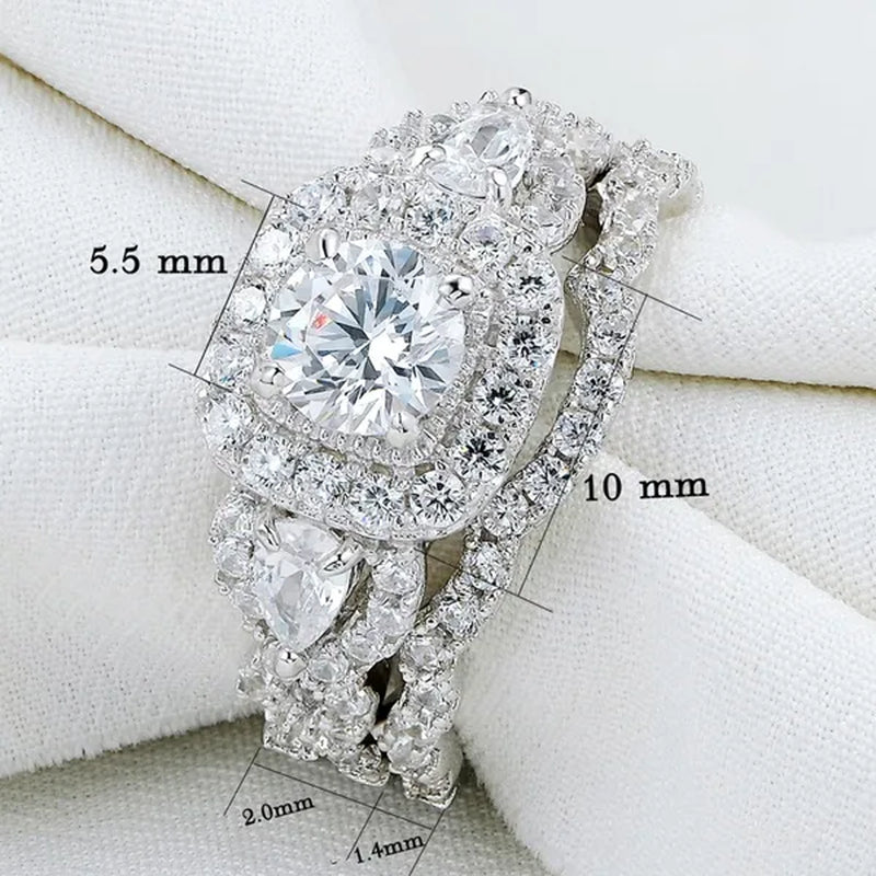 Newshe 1.5 Carats AAAAA Cubic Zircoina Wedding Engagement Ring Sets for Women Jewelry Gift 925 Sterling Silver Sz 4.5-13