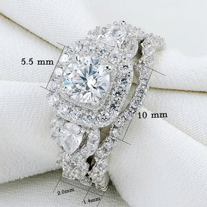 Newshe 1.5 Carats AAAAA Cubic Zircoina Wedding Engagement Ring Sets for Women Jewelry Gift 925 Sterling Silver Sz 4.5-13