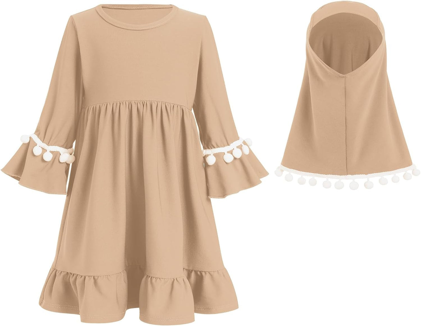 Newborn Infant Baby Girls Prayer Dress Muslim Clothes for Toddler Kids Long Sleeve Abaya with Hijab Two Piece Set