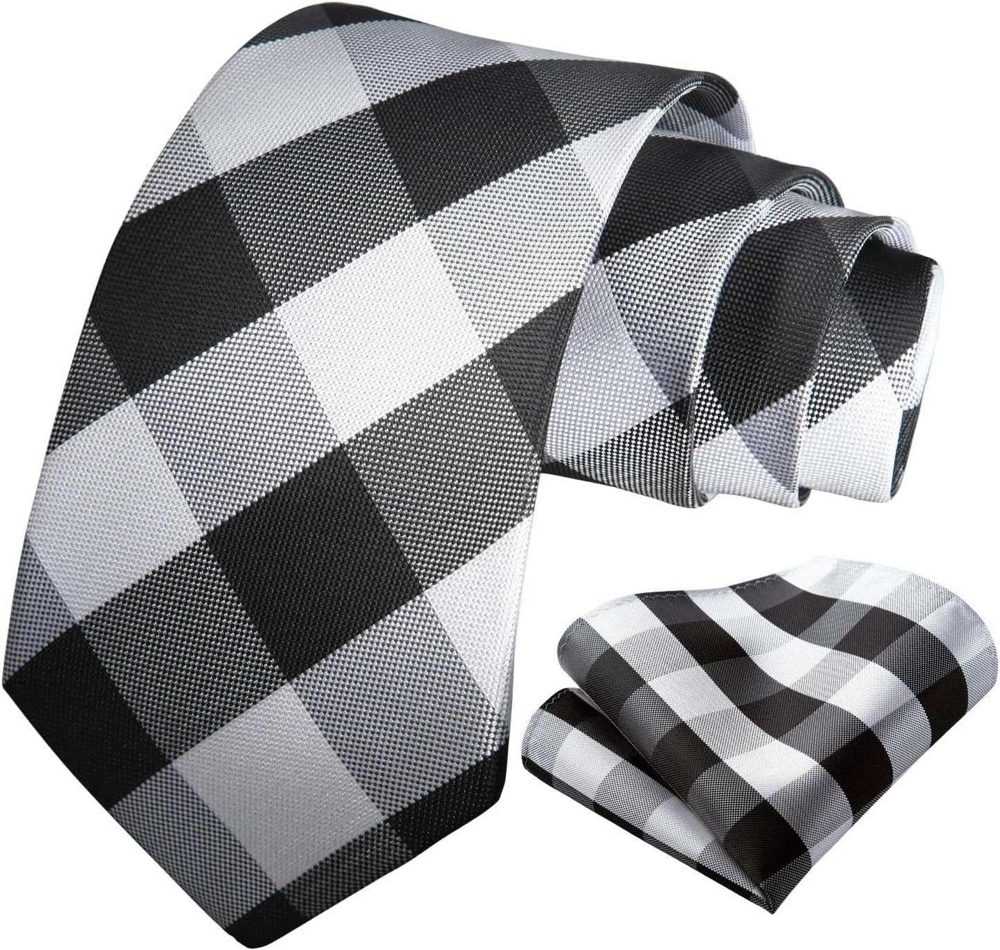 Ties for Men Formal Business Plaid Checked Mens Ties and Pocket Square Set Classic Wedding Necktie Handkerchief