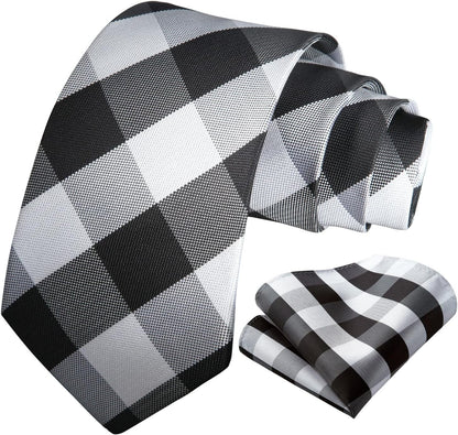 Ties for Men Formal Business Plaid Checked Mens Ties and Pocket Square Set Classic Wedding Necktie Handkerchief