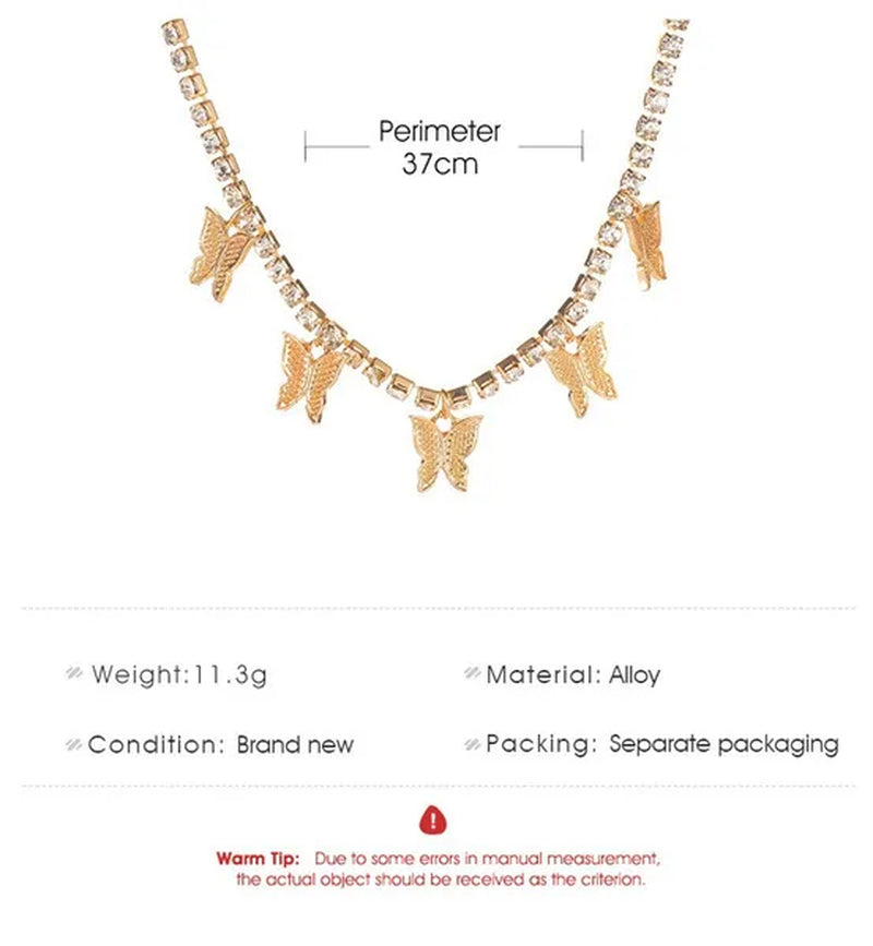 YUNSEABUY Little Butterfly Pendant Full Diamond Choker Necklace for Women Girls Jewelry