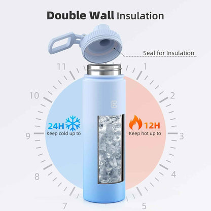 Insulated Water Bottle with Spout Lid, Reusable Stainless Steel Water Bottles with Handle, Leak Proof Sports Water Flask for Gym, Travel, Bike, Camping 22Oz