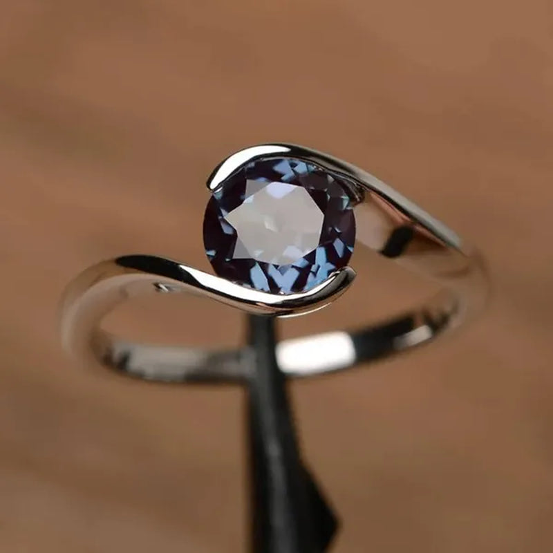 Natural Gemstone Rings for Women 925 Silver Solitaire Alexandrite Rings Bridal Proposal Engagement Ring Jewelry