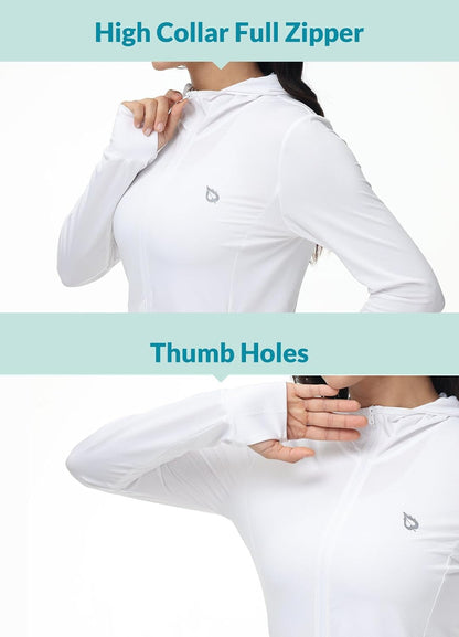 Women'S Long Sleeve Zip Beach Coverup UPF 50+ Sun Protection Hooded Cover up Shirt Dress with Pockets