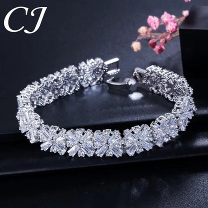 CANDICE Luxury Bridal White Gold Plated Jewelry Top Quality AAA+ Cubic Zirconia Wedding Bracelet Bangle for Bride