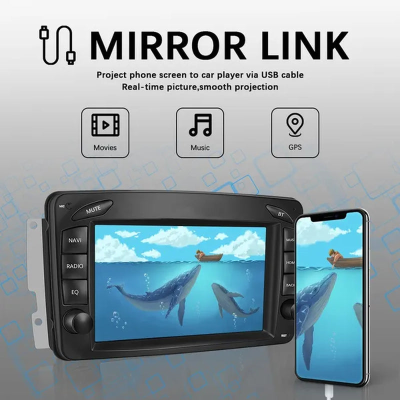 AMPRIME Android 11 GPS +Wifi+Fm/Rds +BT Car Radio Stereo 2 Din 7'' HD Touch Screen Car MP5 Player Autoradio for Para Mercedes-Benz/Clk/W209/E-W210/Clase C/W203/Slk/W170/Clk/C208/W208/M/Ml/W168/G/W463/Viano/W639/Vito/W639/