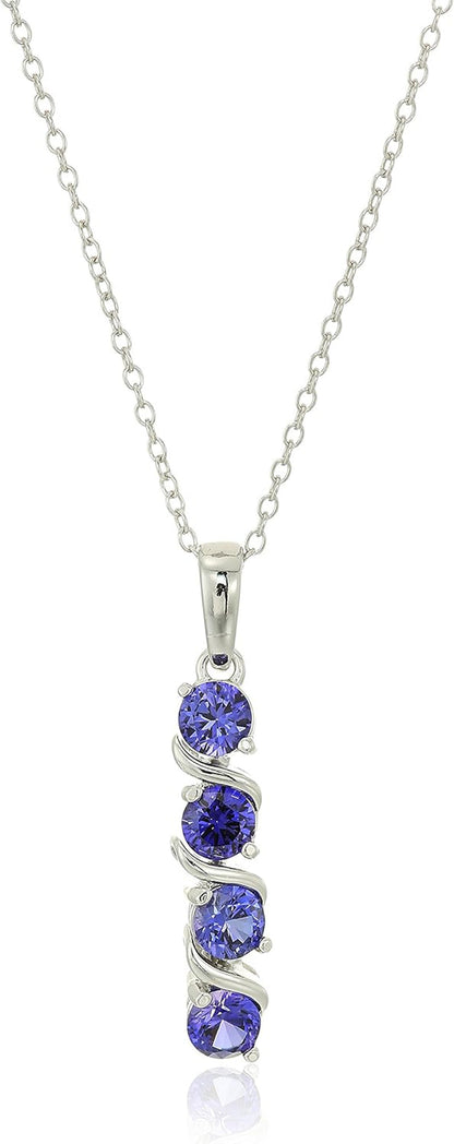 Womens Sterling Silver Created Gemstones Four Stone Pendant Necklace (Previously Amazon Collection)