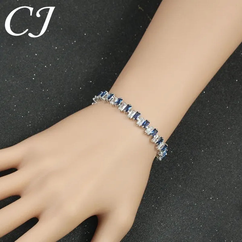 CANDICE High Quality Silver Plating Clear Rectangle CZ Setting Exquisite Women Dinner Party Green Tennis Bracelet Jewelry with Extended Clasp