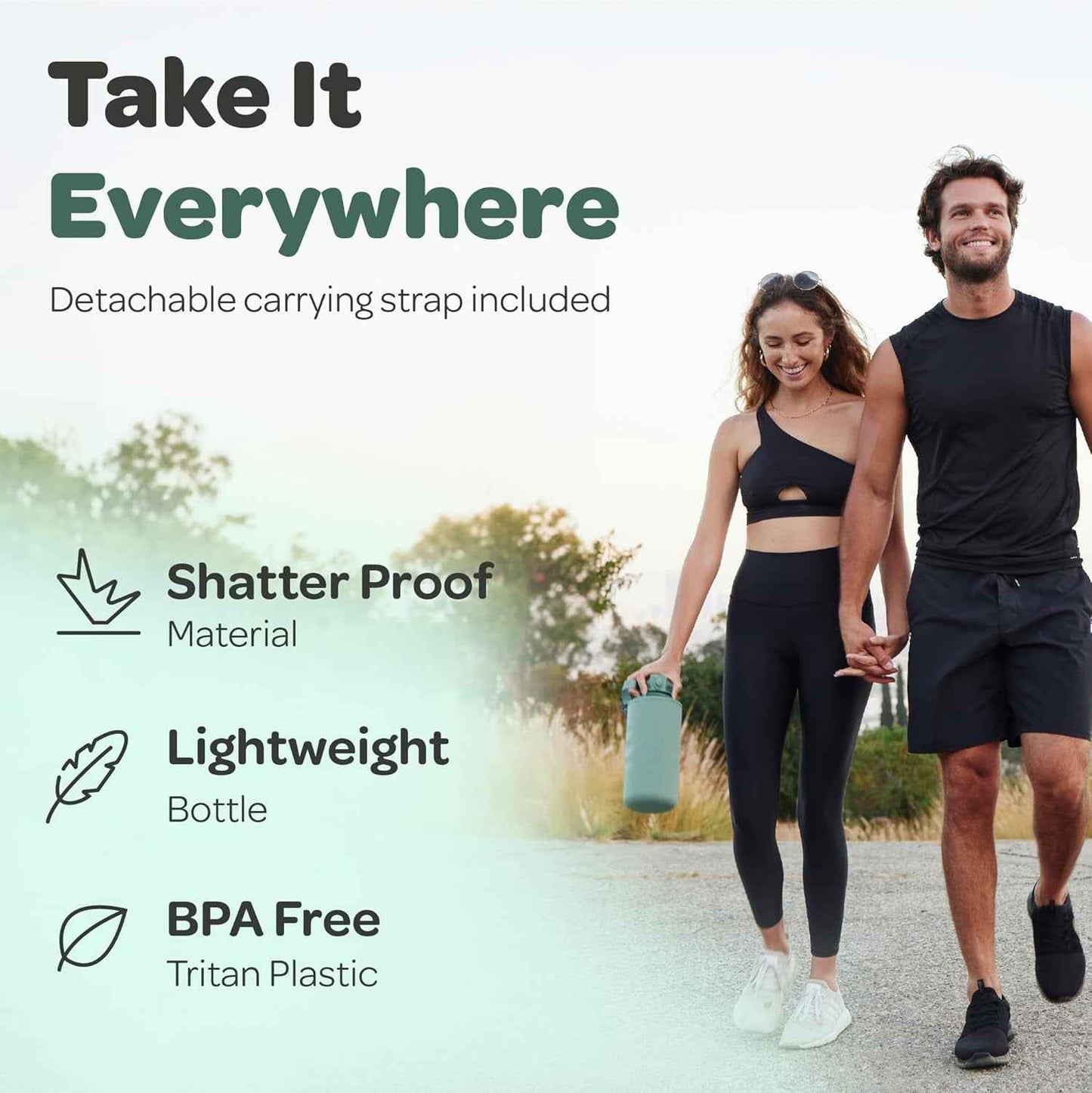 Water Bottle with Time Marker -Large BPA Free Water Bottle & No Sweat Sleeve -Leak Proof Gym Bottle with Fruit Infuser Strainer & Times to Drink -Ideal for Fitness Sports & Outdoors